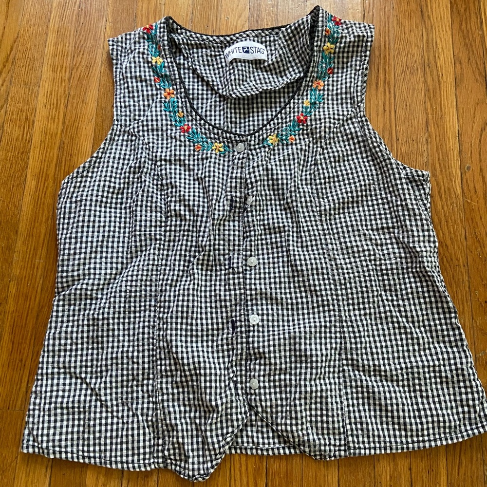 Floral and Gingham Button Up Sleeveless Top
